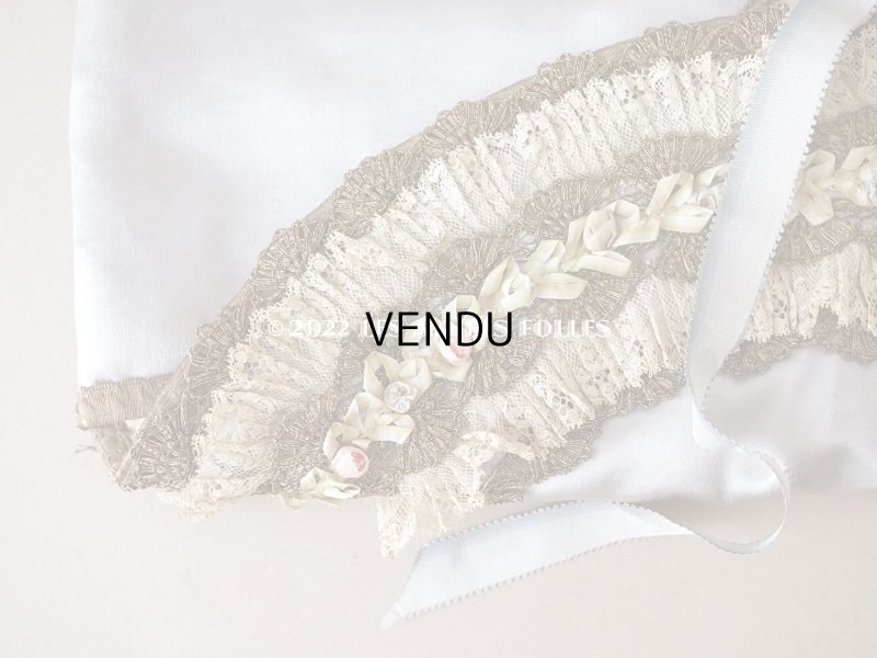 画像7: アンティーク シルク製 ハンキーケース ロココトリム＆レース　グレイッシュブルー ハンカチ用ポシェット - A LA PENSEE PARIS -