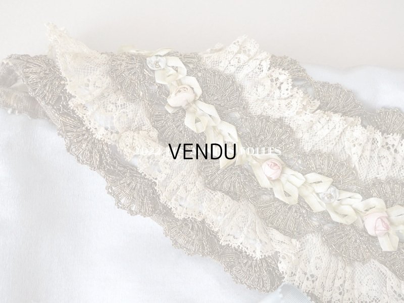 画像4: アンティーク シルク製 ハンキーケース ロココトリム＆レース　グレイッシュブルー ハンカチ用ポシェット - A LA PENSEE PARIS -