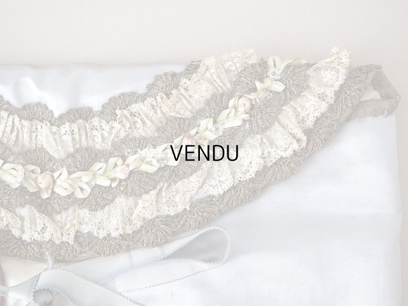 画像6: アンティーク シルク製 ハンキーケース ロココトリム＆レース　グレイッシュブルー ハンカチ用ポシェット - A LA PENSEE PARIS -