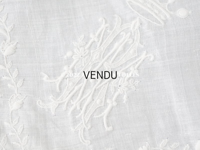 画像8: 19世紀 アンティーク  結婚式のハンカチ 王冠紋章&モノグラム刺繍入り 手編みのヴァランシエンヌレース