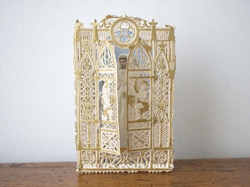 画像1: 1882年 アンティーク  初聖体の立体カニヴェ  ポップアップ クロモ 扉付き