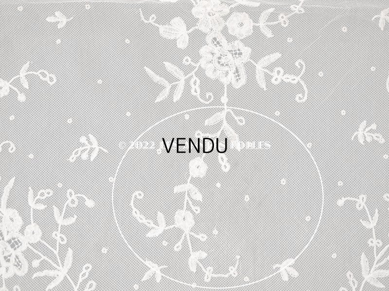 画像7: 19世紀末 アンティーク 花嫁の大判ストール フラワーバスケット アプリカシオン・アングルテール 51×252cm