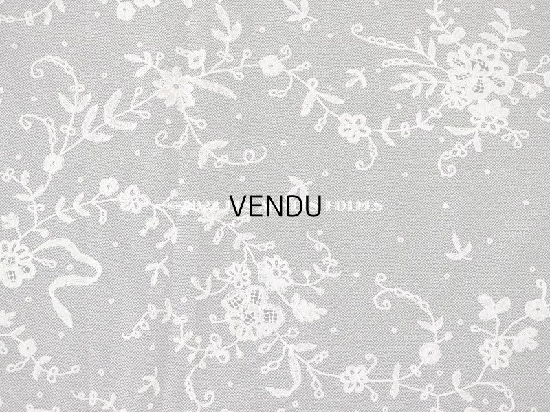 画像18: 19世紀末 アンティーク 花嫁の大判ストール フラワーバスケット アプリカシオン・アングルテール 51×252cm