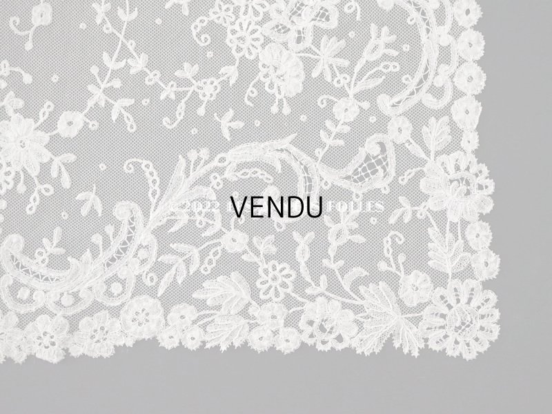 画像15: 19世紀末 アンティーク 花嫁の大判ストール フラワーバスケット アプリカシオン・アングルテール 51×252cm