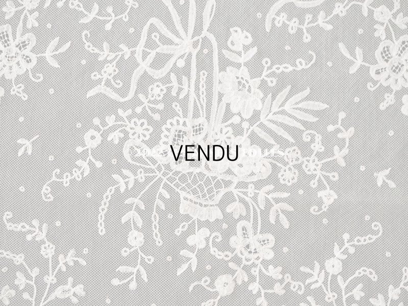画像12: 19世紀末 アンティーク 花嫁の大判ストール フラワーバスケット アプリカシオン・アングルテール 51×252cm