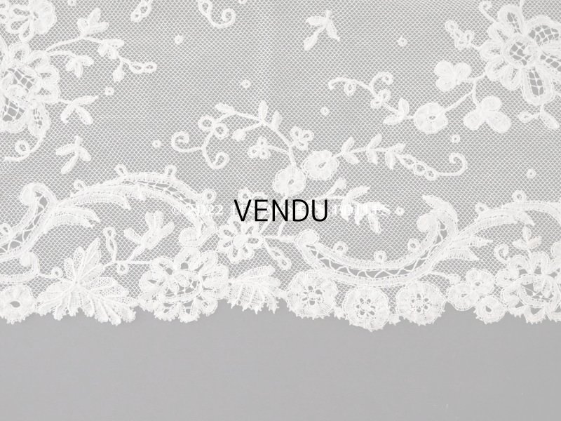 画像17: 19世紀末 アンティーク 花嫁の大判ストール フラワーバスケット アプリカシオン・アングルテール 51×252cm