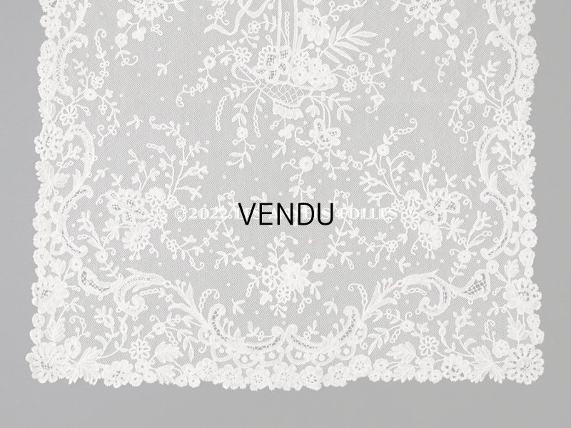 画像8: 19世紀末 アンティーク 花嫁の大判ストール フラワーバスケット アプリカシオン・アングルテール 51×252cm