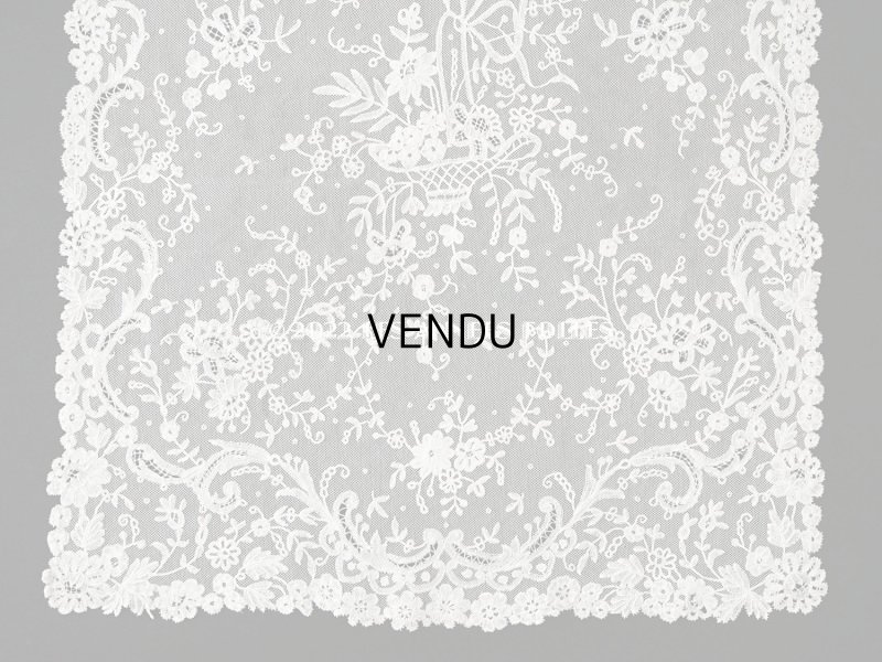 画像3: 19世紀末 アンティーク 花嫁の大判ストール フラワーバスケット アプリカシオン・アングルテール 51×252cm