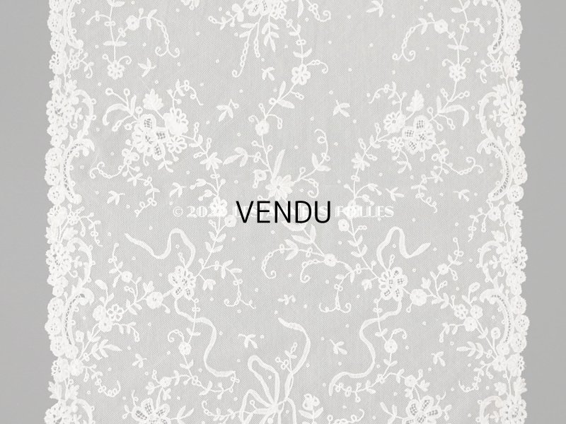 画像9: 19世紀末 アンティーク 花嫁の大判ストール フラワーバスケット アプリカシオン・アングルテール 51×252cm