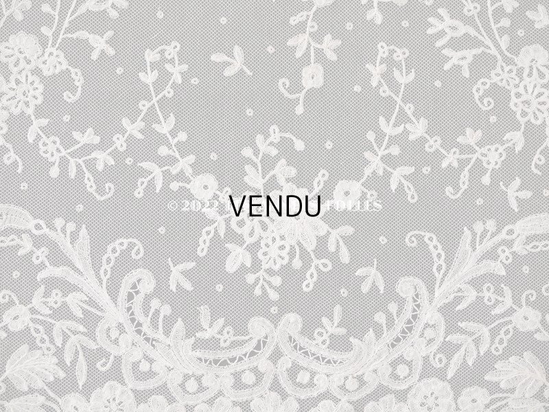 画像14: 19世紀末 アンティーク 花嫁の大判ストール フラワーバスケット アプリカシオン・アングルテール 51×252cm