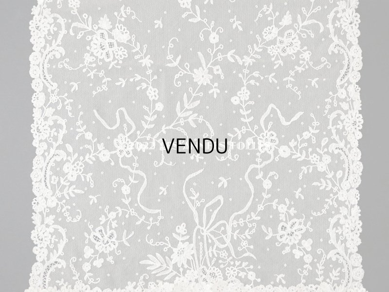 画像4: 19世紀末 アンティーク 花嫁の大判ストール フラワーバスケット アプリカシオン・アングルテール 51×252cm