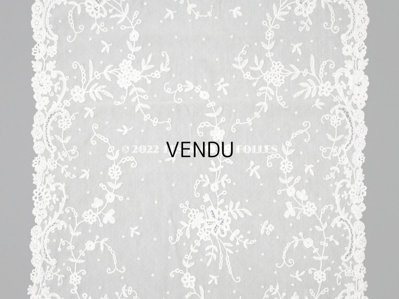 画像5: 19世紀末 アンティーク 花嫁の大判ストール フラワーバスケット アプリカシオン・アングルテール 51×252cm