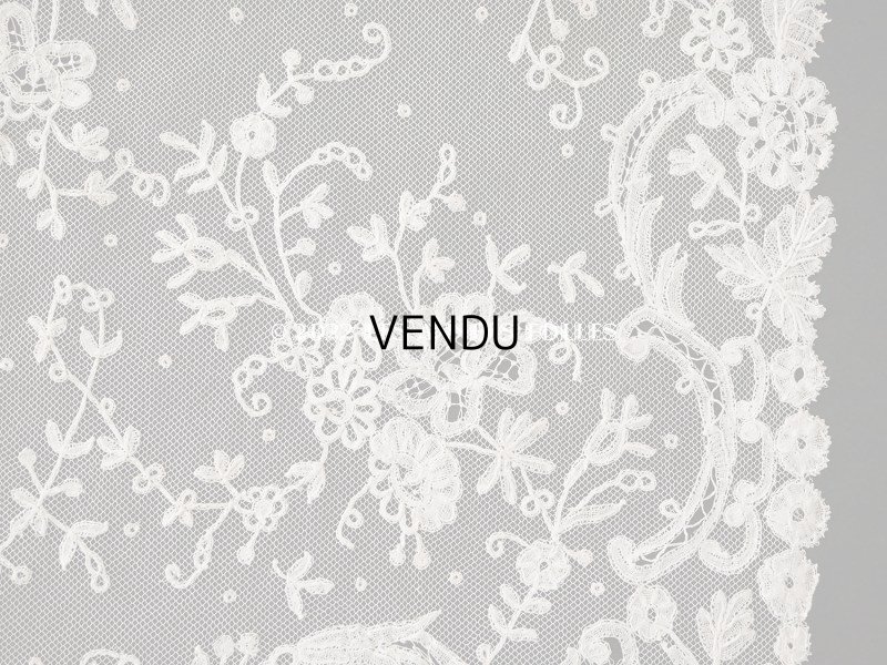 画像13: 19世紀末 アンティーク 花嫁の大判ストール フラワーバスケット アプリカシオン・アングルテール 51×252cm