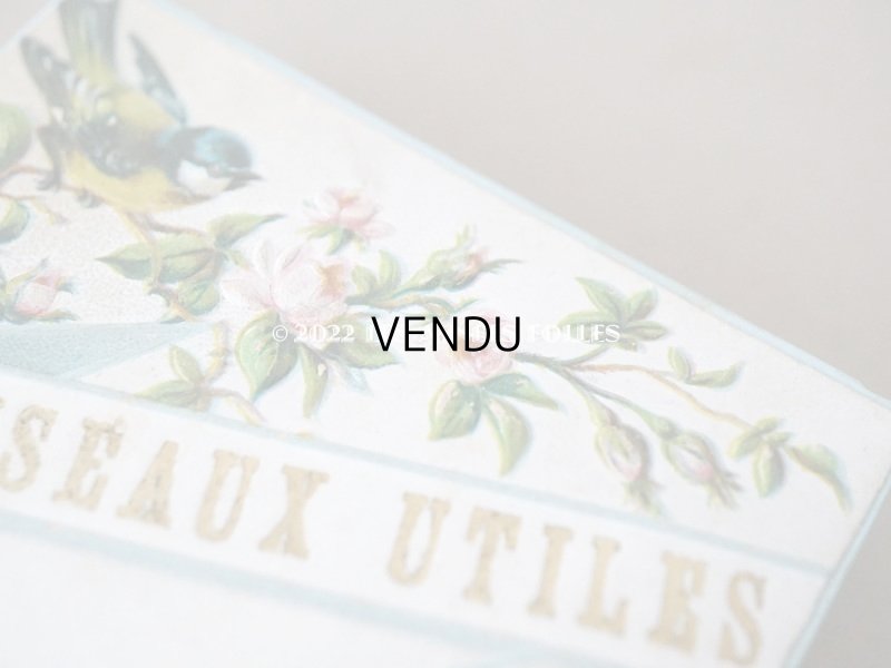 画像3: アンティーク 薔薇と鳥の小さな紙箱 パウダーブルーの縁取り