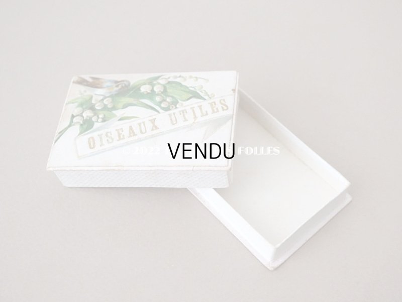 画像4: アンティーク 鈴蘭と鳥の小さな紙箱　パウダーピンクの縁取り 