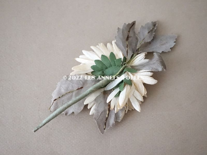 画像7:  アンティーク 布花 西洋菊 クリザンテーム コサージュ オフホワイト