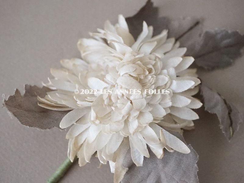 画像3:  アンティーク 布花 西洋菊 クリザンテーム コサージュ オフホワイト