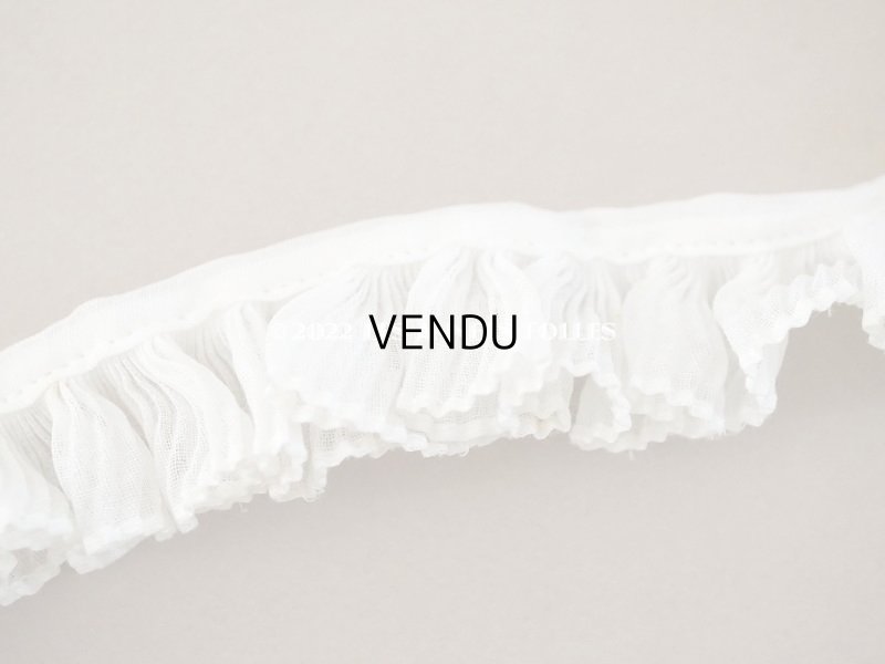 画像3: アンティーク プリーツ&フリルリボン コットンオーガンジー オフホワイト  3cm幅  105cm