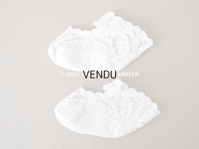 画像7: 1900年頃 アンティーク ベビーシューズ  花模様のカットワークレース　