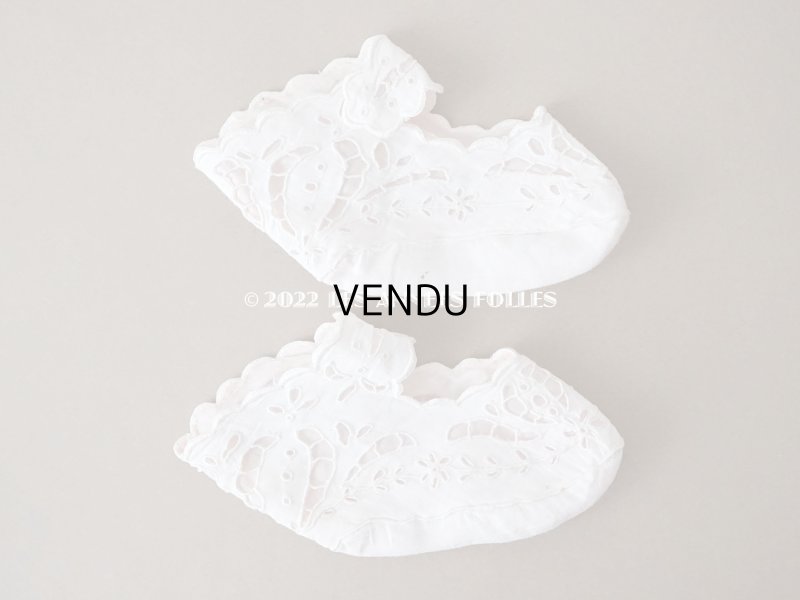 画像5: 1900年頃 アンティーク ベビーシューズ  花模様のカットワークレース　