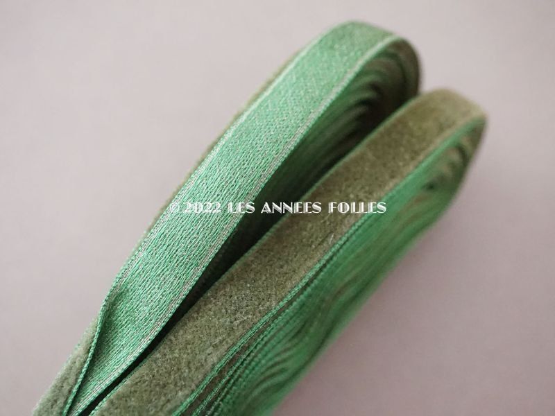画像4: 未使用 アンティーク シルク製 ベルベットのリボン モスグリーン  ダブルフェイス 10m