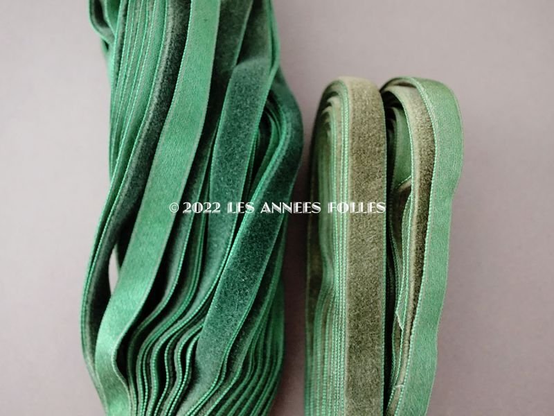 画像6: 未使用 アンティーク シルク製 ベルベットのリボン モスグリーン  ダブルフェイス 10m