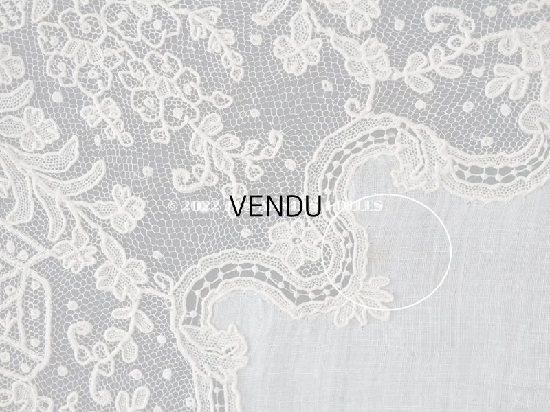 画像17: 19世紀 アンティーク ポワンドガーズ 結婚式のハンカチ モノグラムの刺繍入り 【 ポワン・ド・ガーズ 】