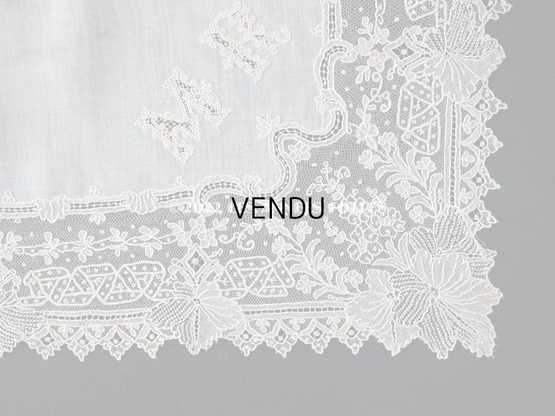 画像8: 19世紀 アンティーク ポワンドガーズ 結婚式のハンカチ モノグラムの刺繍入り 【 ポワン・ド・ガーズ 】