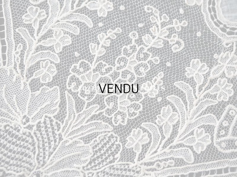 画像14: 19世紀 アンティーク ポワンドガーズ 結婚式のハンカチ モノグラムの刺繍入り 【 ポワン・ド・ガーズ 】