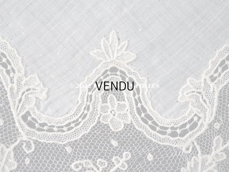 画像15: 19世紀 アンティーク ポワンドガーズ 結婚式のハンカチ モノグラムの刺繍入り 【 ポワン・ド・ガーズ 】