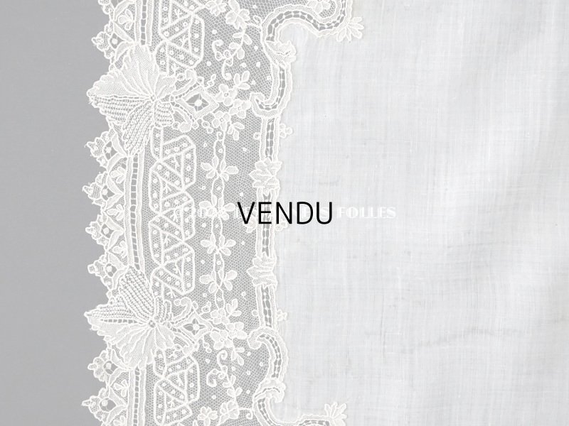 画像5: 19世紀 アンティーク ポワンドガーズ 結婚式のハンカチ モノグラムの刺繍入り 【 ポワン・ド・ガーズ 】