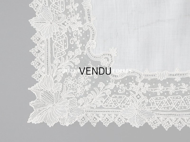 画像7: 19世紀 アンティーク ポワンドガーズ 結婚式のハンカチ モノグラムの刺繍入り 【 ポワン・ド・ガーズ 】