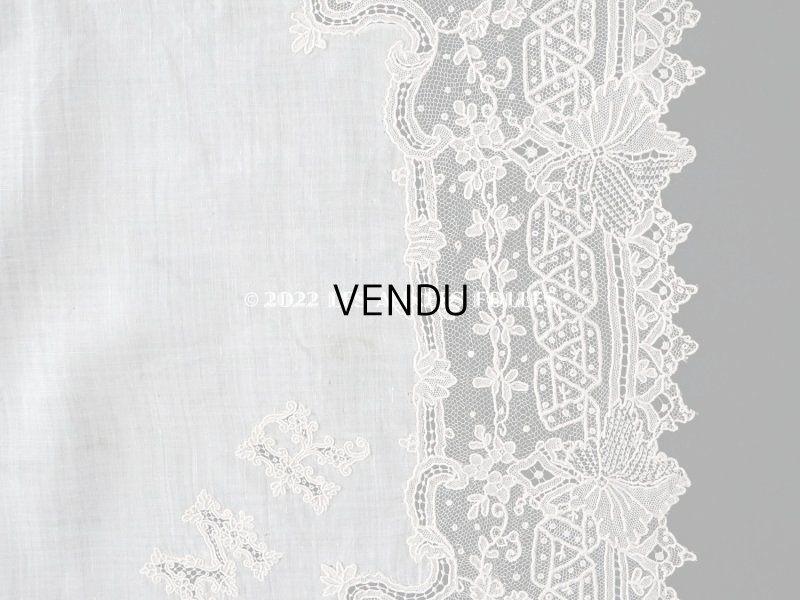 画像6: 19世紀 アンティーク ポワンドガーズ 結婚式のハンカチ モノグラムの刺繍入り 【 ポワン・ド・ガーズ 】