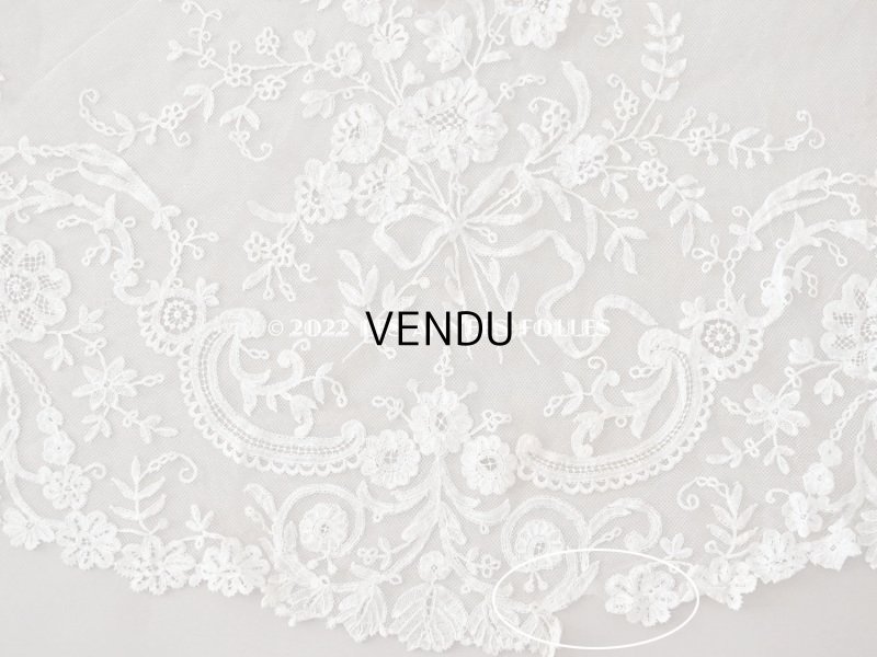 画像5: アンティーク  ウェディングヴェール  花のブーケのモチーフ 約276×174cm アプリカシオン・アングルテール (ボビンレース)