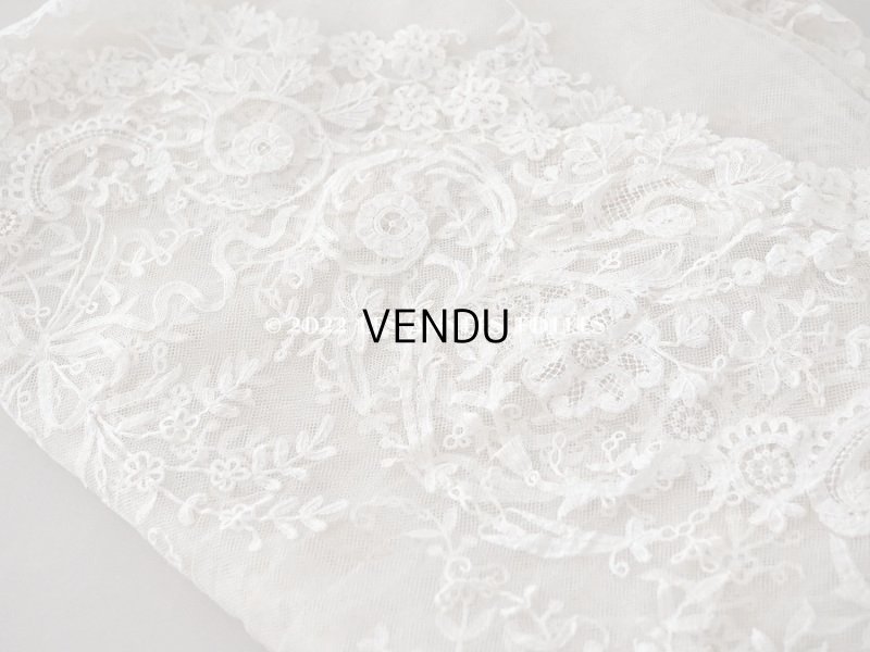 画像19: アンティーク  ウェディングヴェール  花のブーケのモチーフ 約276×174cm アプリカシオン・アングルテール (ボビンレース)