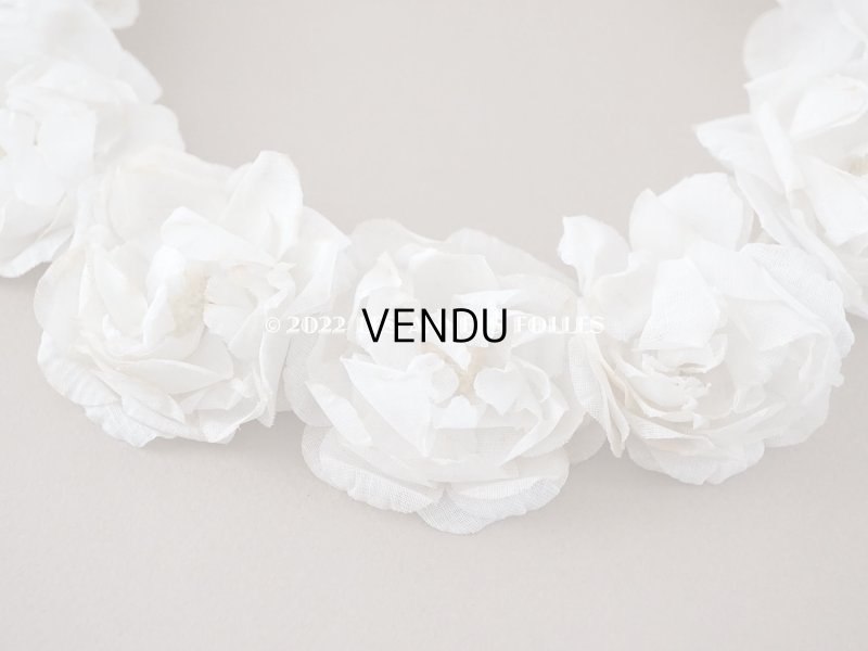 画像5: 未使用 アンティーク 薔薇の布花のティアラ　ラベル付き ヘッドリース オフホワイト - AU BON MARCHE -