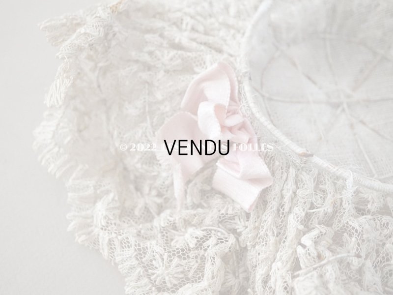 画像5: アンティーク ドールハット ピンクのシルクリボン　＆　レース