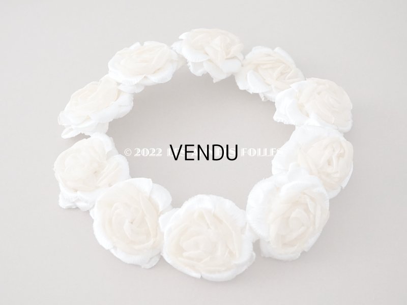 画像3: アンティーク シルクサテン&コットンオーガンジー 薔薇の布花のティアラ 花冠