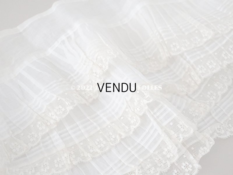 画像7: 1900年代 アンティーク 幅広 ドレスの裾  プリーツ入り レース付 3.44m 幅21.5cm　コットンオーガンジー