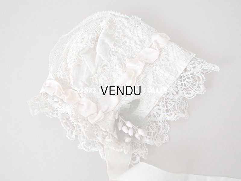 画像6: アンティーク ベビー用　ボネ　手編みのレース＆ベビーピンクのシルクリボン