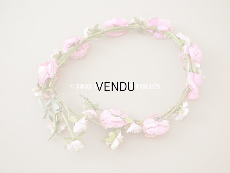 画像9: アンティーク ピンクの薔薇の布花のティアラ 花冠