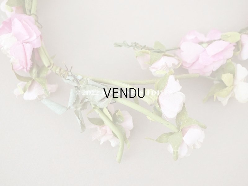 画像10: アンティーク ピンクの薔薇の布花のティアラ 花冠