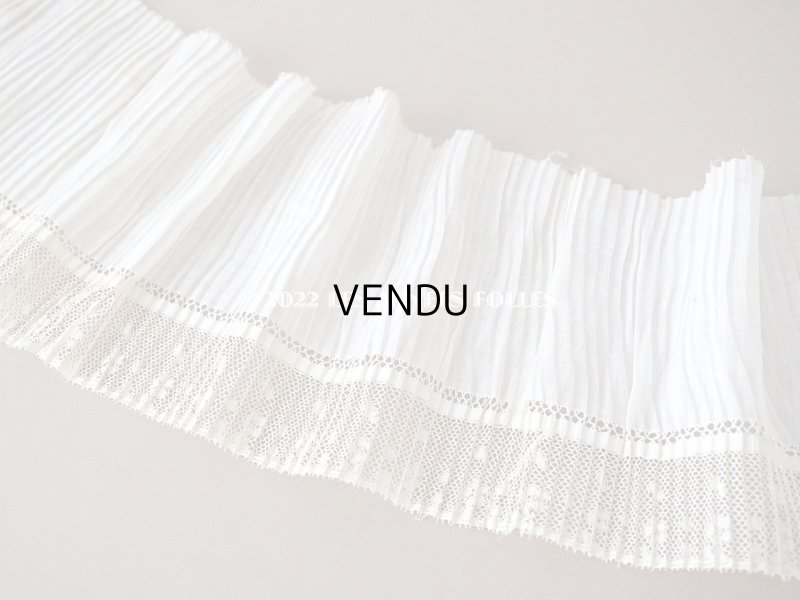 画像3: アンティーク 幅広 レース付き　プリーツ生地 コットンオーガンジー 約70cm 幅12.5cm　