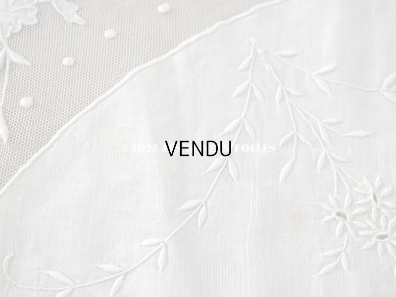 画像13: アンティーク シルクリボンが結ばれた　ベビーベッドカバー ホワイトワーク＆プリーツ入りチュールレース