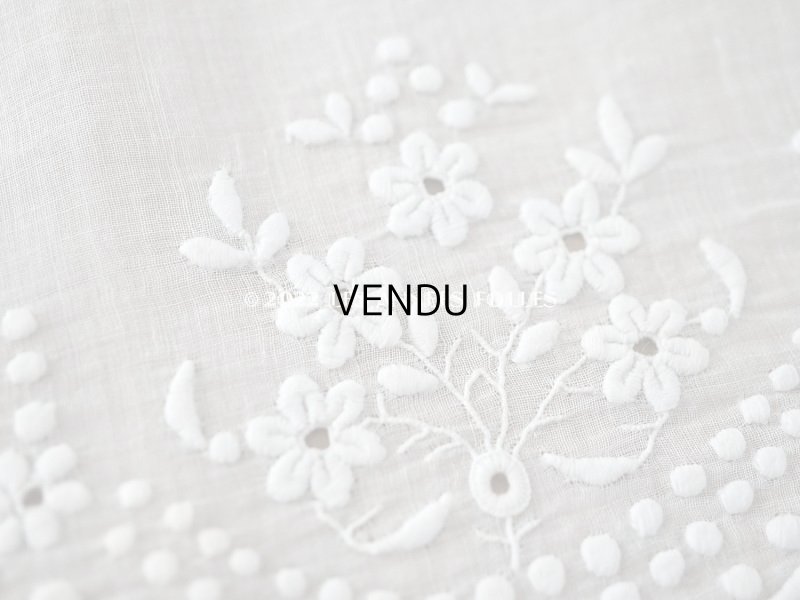 画像4: アンティーク 幅広 花模様のホワイトワークのレース 手刺繍 78cm 幅17cm