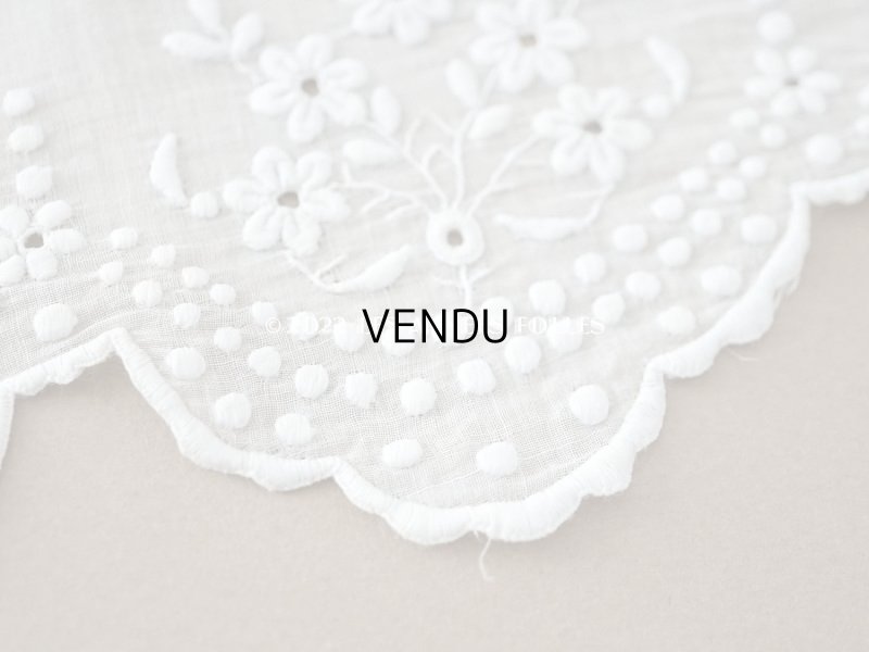 画像5: アンティーク 幅広 花模様のホワイトワークのレース 手刺繍 78cm 幅17cm