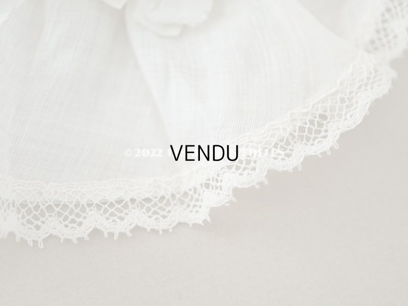 画像12: アンティーク ドール用　ボネ　パウダーグリーンのシルクリボン＆手編みのレース