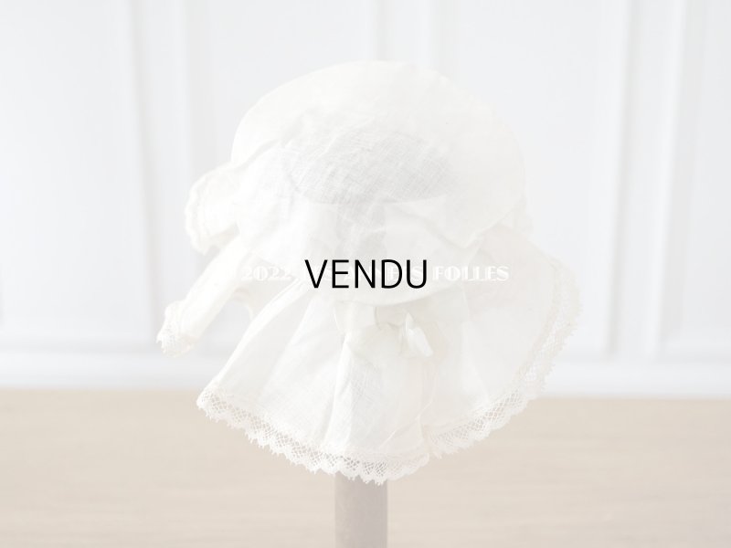 画像4: アンティーク ドール用　ボネ　パウダーグリーンのシルクリボン＆手編みのレース