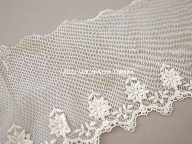 画像8: アンティーク  レース 花のモチーフ付き 生成り色  幅14cm