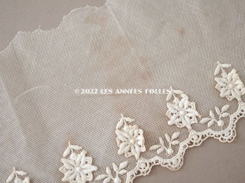 画像12: アンティーク  レース 花のモチーフ付き 生成り色  幅14cm